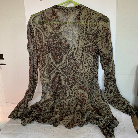 Zara Woman Green Abstract Printed Sheer Asymmetrical Hem Blouse - Oversized XS S - Picture 9 of 13